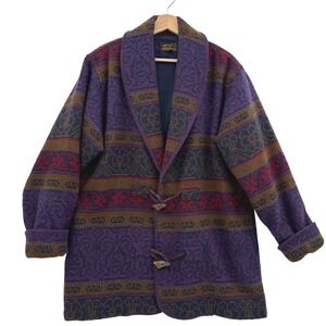 Eddie Bauer Vintage Blanket Jacket Large Purple Red Brown Southwest Western 90s